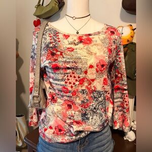 Christopher & Banks CUTE VALENTINE Red Floral Long Sleeve Top